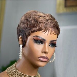 Pixie Cut Wig Human Hair for Black Women Brown Short Wig New